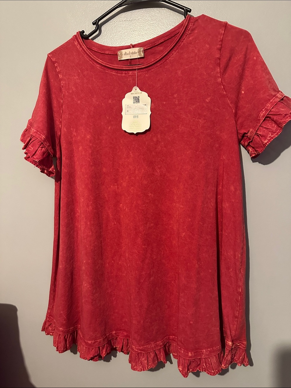 NWT Altar’d state Washed Ruby Red Ruffle Short Sleeve Tee